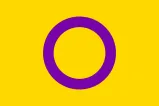 Un drapeau jaune avec un cercle violet au centre.