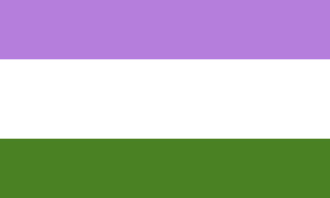 Un drapeau composé de bandes horizontales, de haut en bas : violet, blanc et vert.