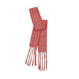 A red, striped sash with fringe.