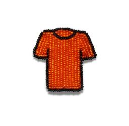 Orange beaded pin in the shape of a t-shirt