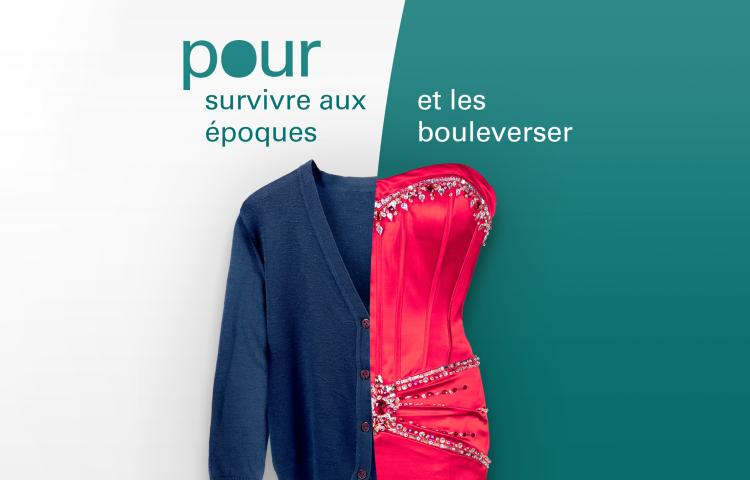 Un gilet bleu ordinaire à boutons et une élégante robe rouge. Visibilité masquée.
