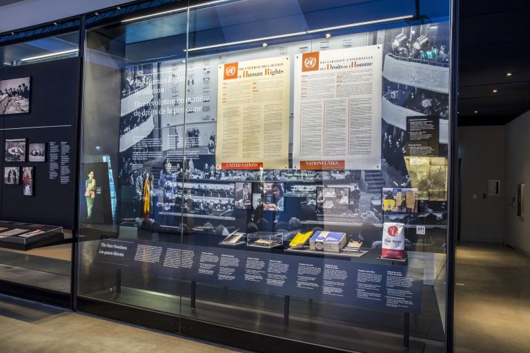 Une grande vitrine contenant des objets.