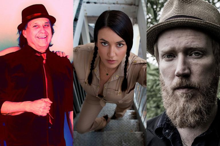 Collage d’images des trois musiciens Visibilité masquée.