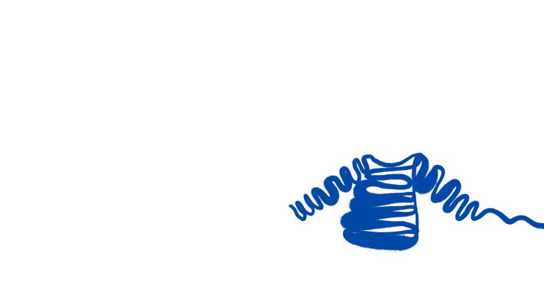 Une illustration d'un chandail bleu fait d'une ligne sinueuse.