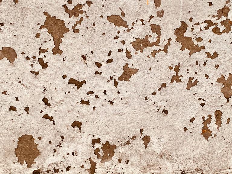 Peinture blanche se décollant d'un mur brun. Visibilité masquée.